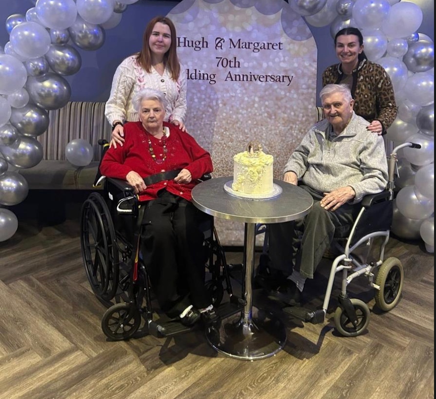 Residents celebrating their 70th wedding anniversary at Valley Care Group
